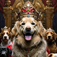 A group of dogs wearing crowns