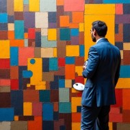 Man Observing Painting in Analitic Cubism