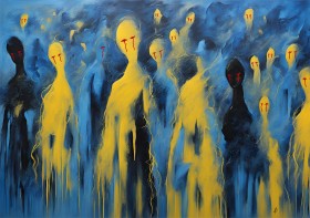 An abstract painting: Gaza Suffering from the World Wars Era Col