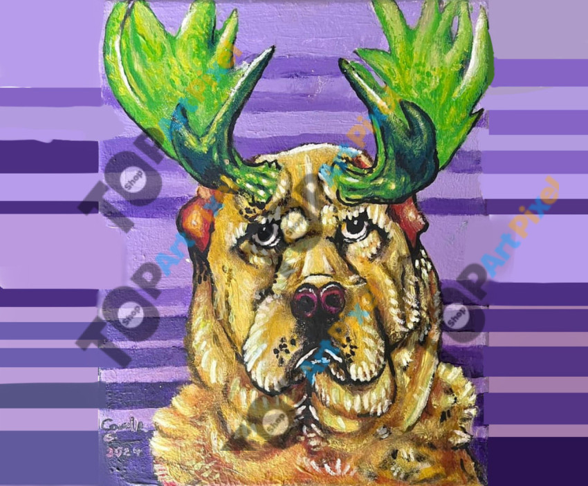 peinture chien bois long