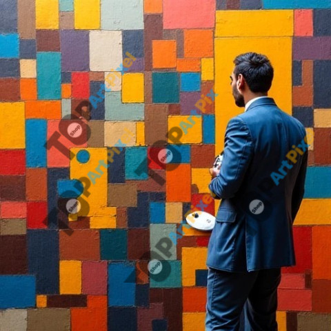 Man Observing Painting in Analitic Cubism
