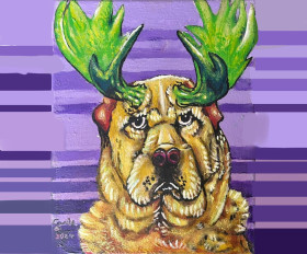 peinture chien bois long